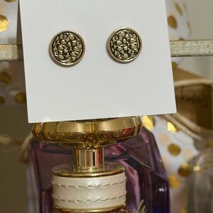 Coach Faux Stone Signature Quilted Coin Stud Earrings